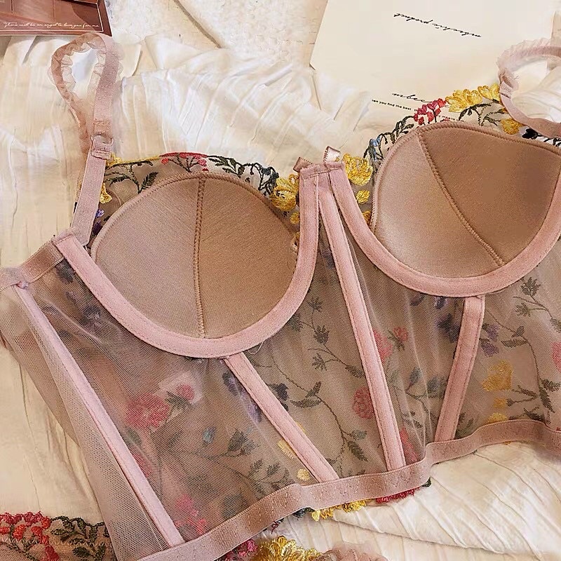 Áo lót conrset SS07 Basil nữ thêu hoa cổ điển đệm mỏng có gọng nâng ngực