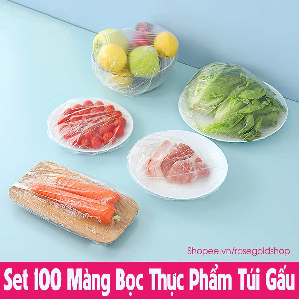 Set 100 Màng Bọc Thực Phẩm Túi Gấu Có Chun Co Giãn Tái Sử Dụng