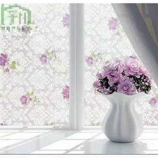 Decal 1m khổ 60cm dán kính mờ trang trí cửa kính chống nhiệt - hoa mẫu đơm tím