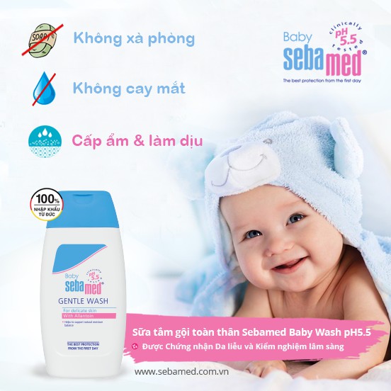 Sữa tắm gội toàn thân cho bé newborn Sebamed pH5.5  [Nhập Khẩu Chính Hãng]