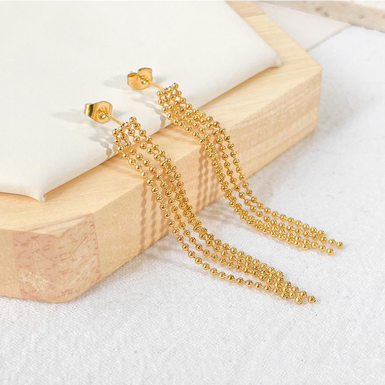 Bông Tai Dài Tua Rua Titan Ko Đen TT 4405