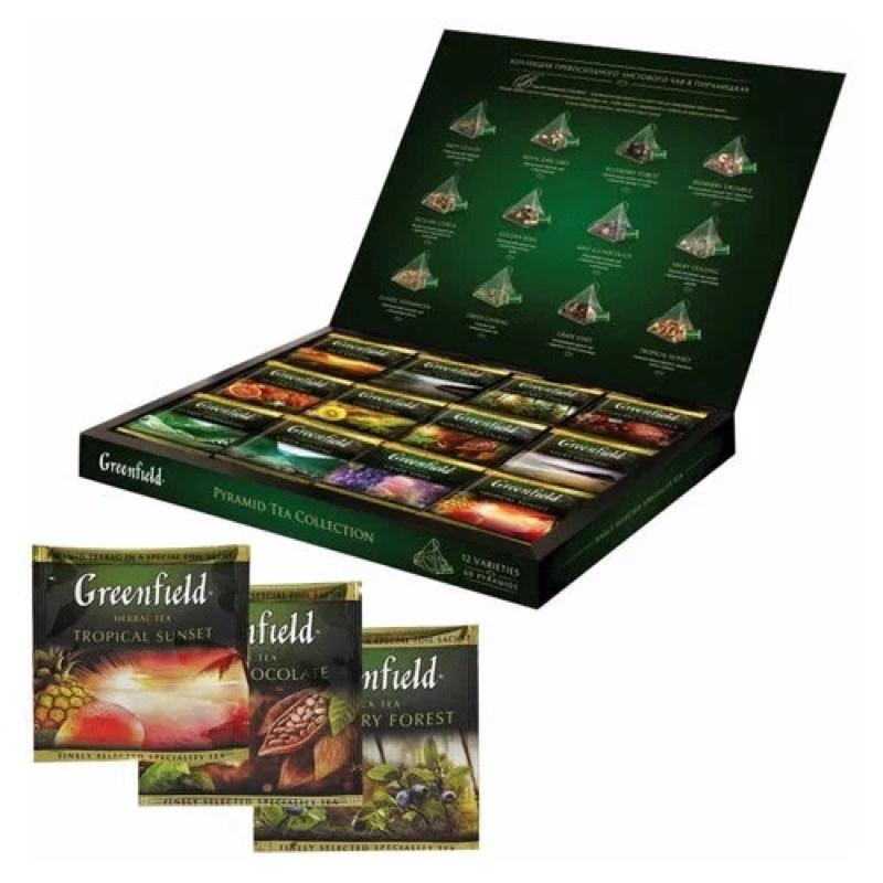 GREENFIELD HỘP QUÀ - HỘP TRÀ PREMIUM PYRAMID TEA COLLECTION 12 VỊ 60 GÓI
