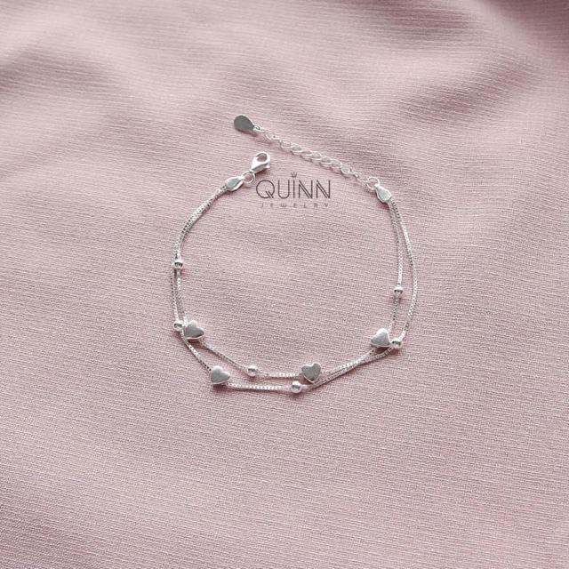 Vòng tay bạc nữ trái tim xinh xắn, Lắc tay tim dây đôi Quinn Jewelry