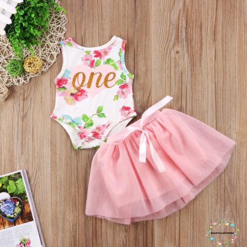 Áo liền quần + váy tutu in hoa kiểu công chúa dễ thương cho bé gái