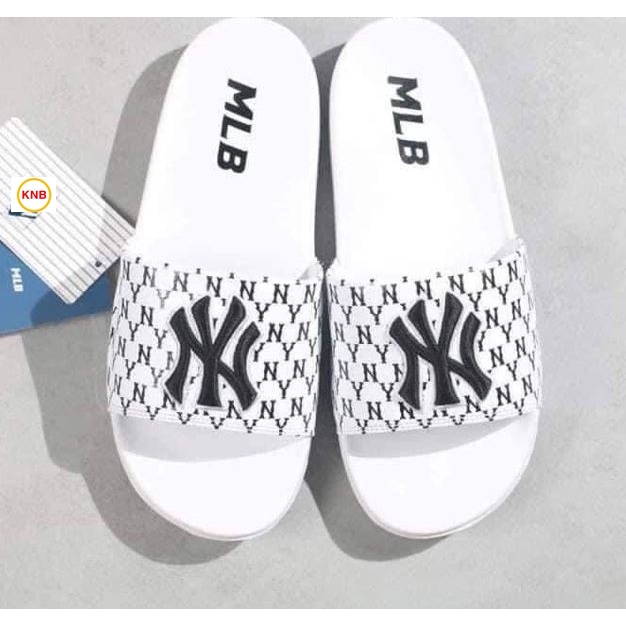 Dép 𝐌𝐋𝐁 UNISEX mẫu dép thể thao ❤️ Freeship + Hộp ❤️ Dép NY bóng chày quai ngang nam nữ chữ thêu nỗi kèm mác trắng đen