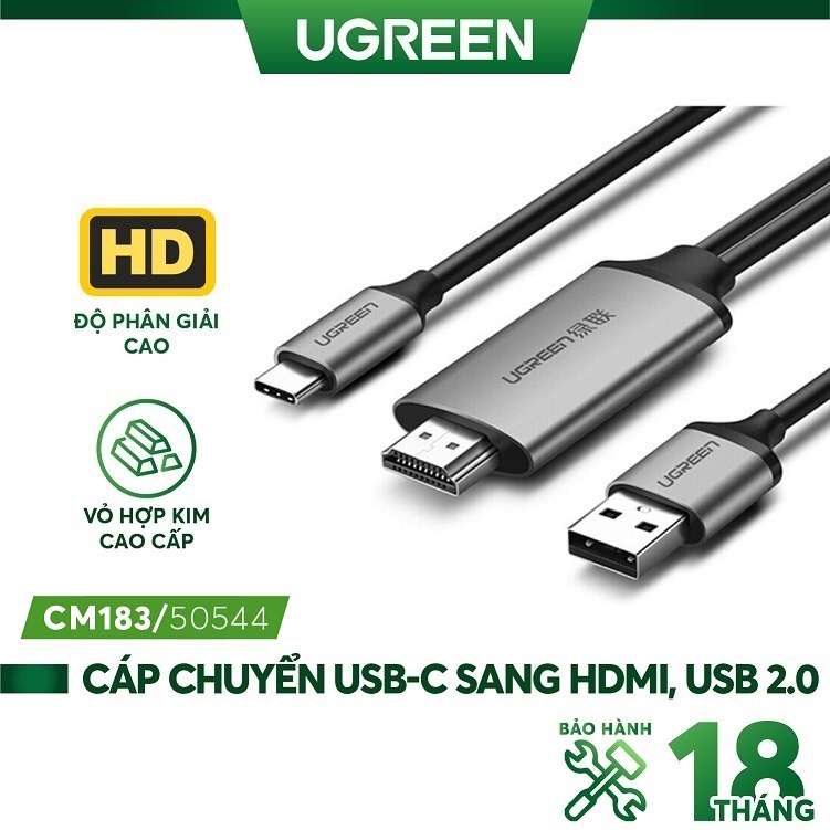 Dây cáp Chuyển Đổi USB ( micro, lightning, Type-C) sang HDMI UGREEN 50544 CM183 dài 1.5m - Hàng Chính Hãng