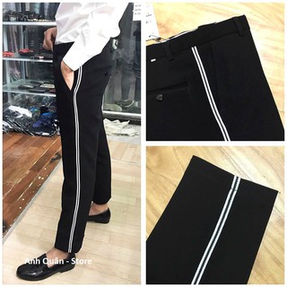 Quần Âu Nam Hàn Quốc Màu Đen Mix Sọc Viền Trắng Mẫu Mới Nhất 2019