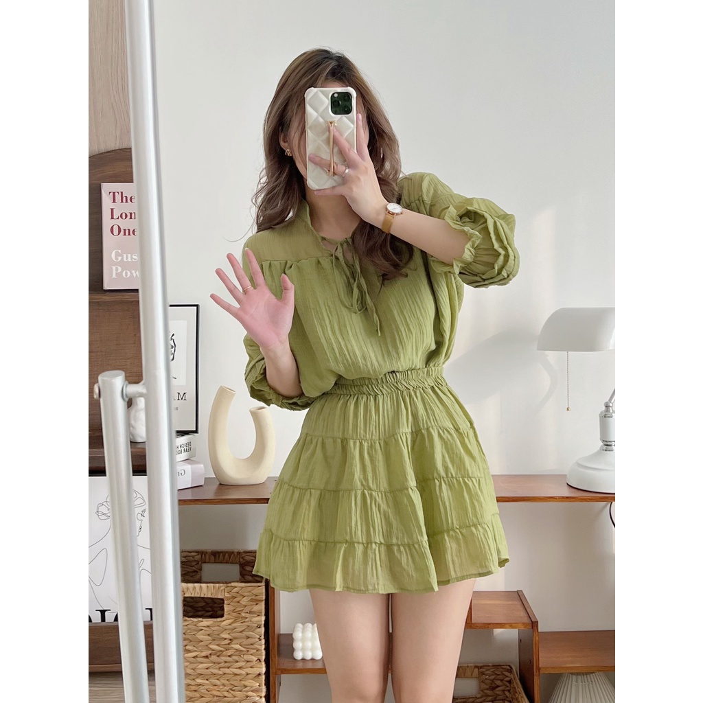 Set áo chân váy voan tơ tiểu thư Hàn Quốc, đồ bộ nữ bánh bèo siêu xinh Rubyshop94