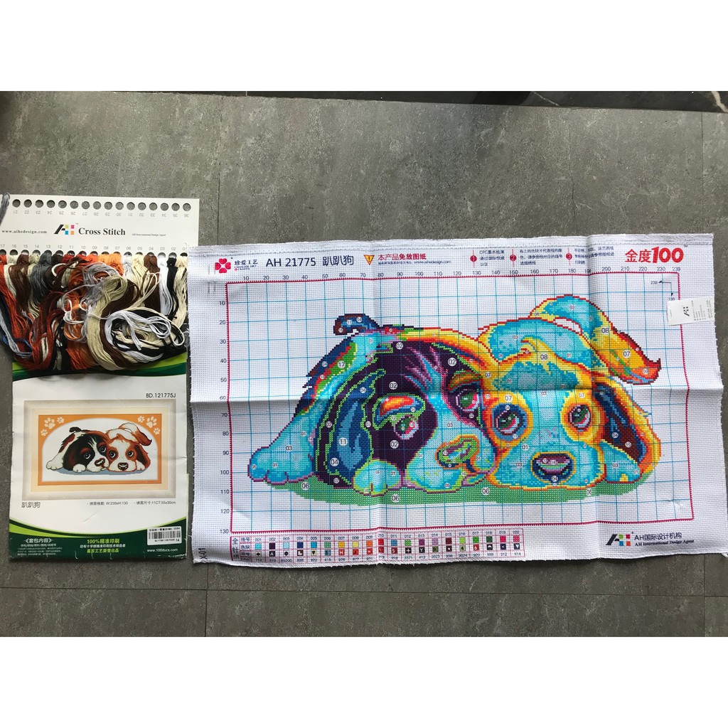 TRANH THÊU CHỮ THẬP HÌNH 2 CON CHÓ DỄ THƯƠNG