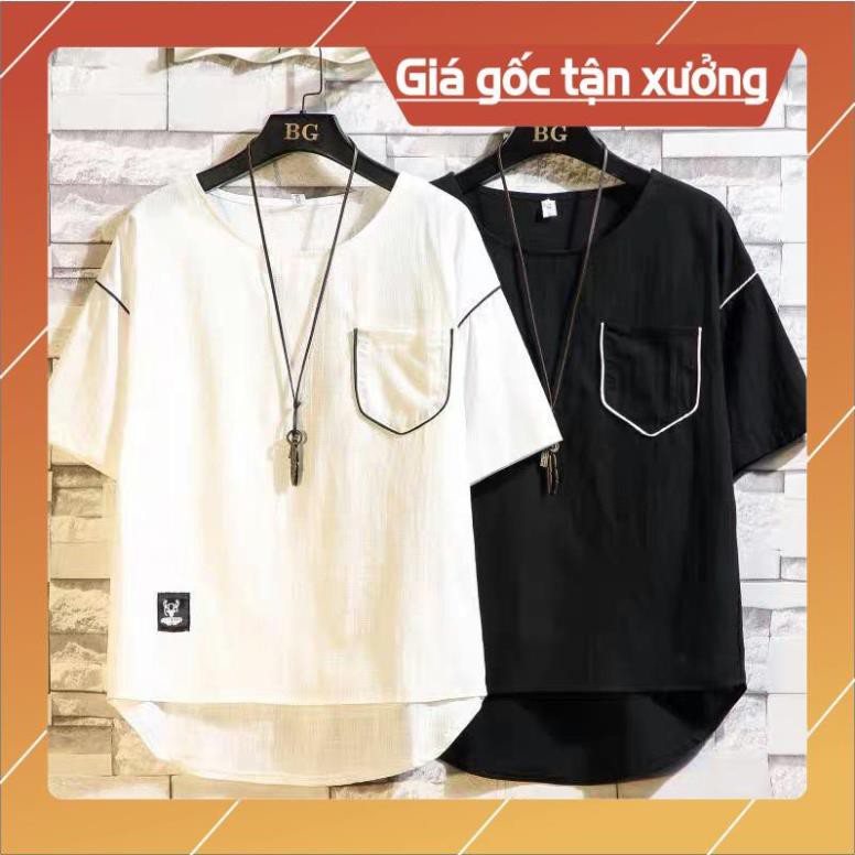 SALE!!! Áo thun cotton đẹp , dáng thụng túi mí vạt lệch đen trắng (FREESHIP)  áo phông nam nữ cực chất giá tận xưởng