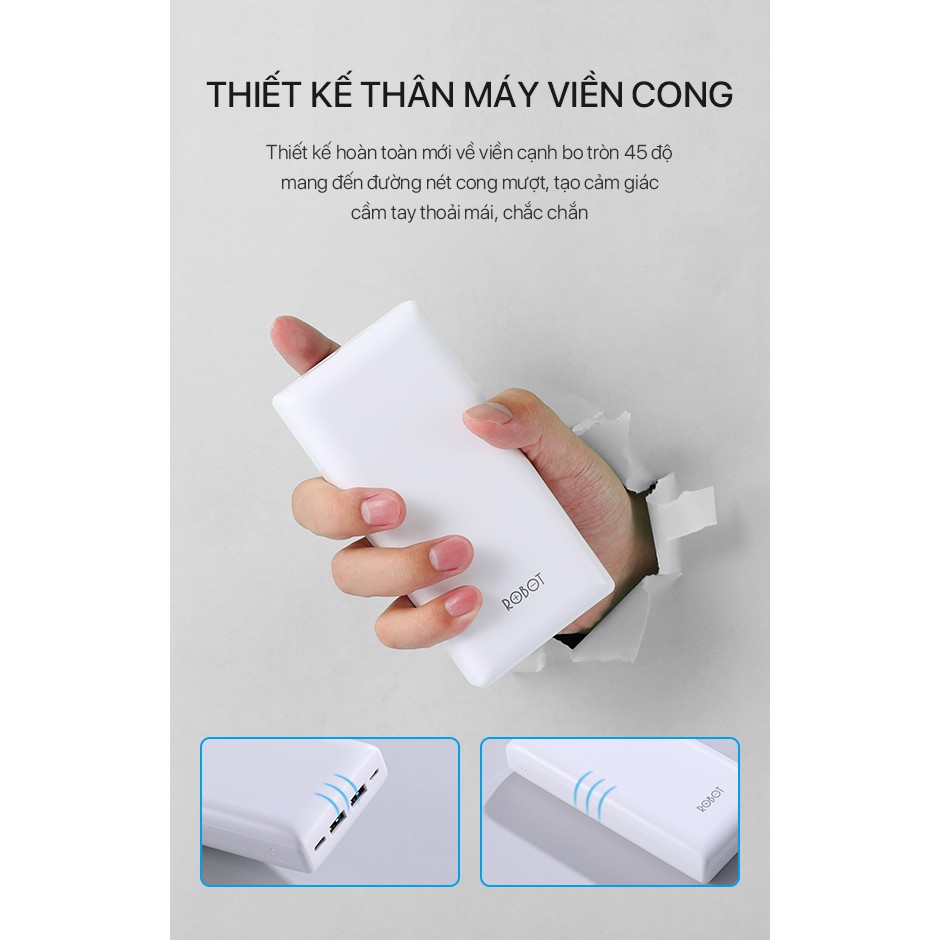 Pin Sạc Dự Phòng 20000mAh ROBOT RT20 Công Suất 10W 2 Output USB &amp; 2 Input Micro Type-C Bảo Hành Chính Hãng 12 Tháng