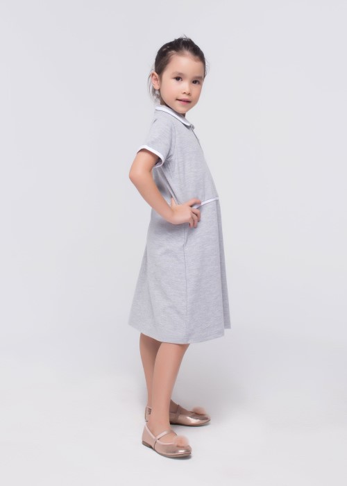 Đầm thun xám viền trắng bé gái Jadiny
