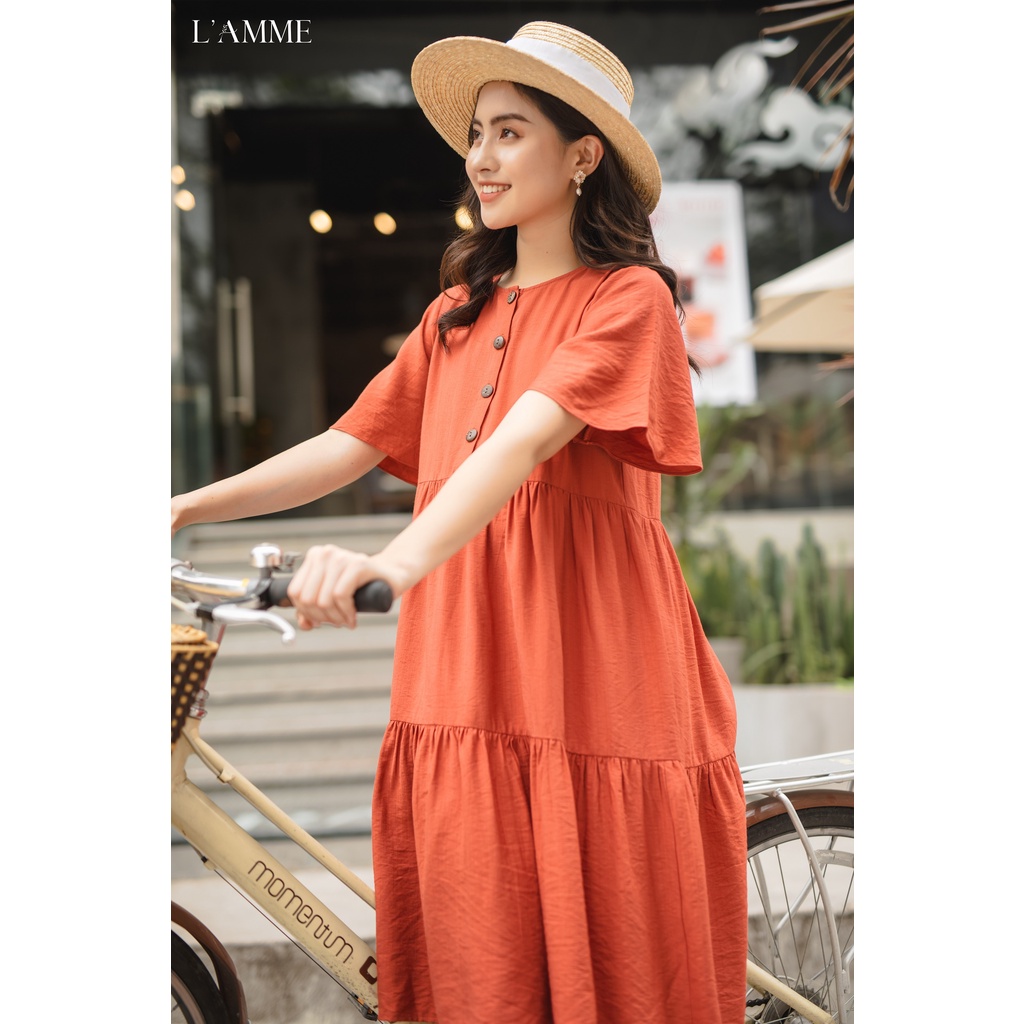 Đầm bầu công sở Lisa Dress chất đũi Hàn mát nhẹ có nút tháo cho bé tuti by LAMME