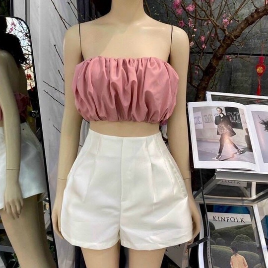 Áo ống kiểu croptop nhúm nhúm hình trái bí cực xinh , chất kate mềm mịn