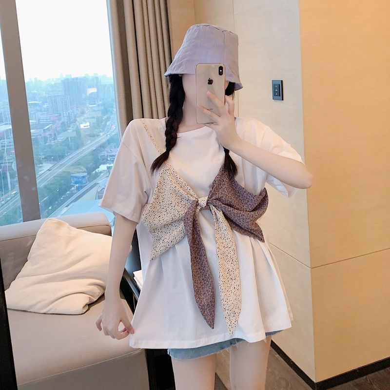 Áo Thun Ngắn Tay Phối Dây Ruy Băng Phong Cách Hàn Quốc Dành Cho Nữ Size M-4Xl
