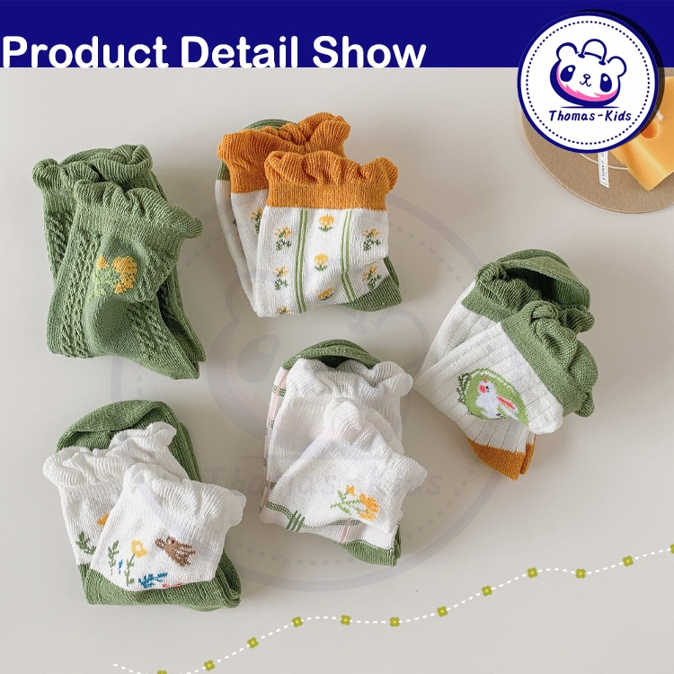 1-12 Tuổi 5 Đôi Vớ Cotton Thoáng Khí Kháng Khuẩn In Họa Tiết Hoa Hoạt Hình An Toàn Cho Bé