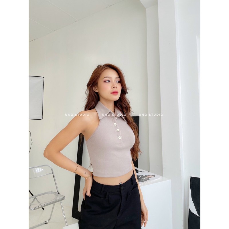 Áo Croptop ba lỗ cổ polo