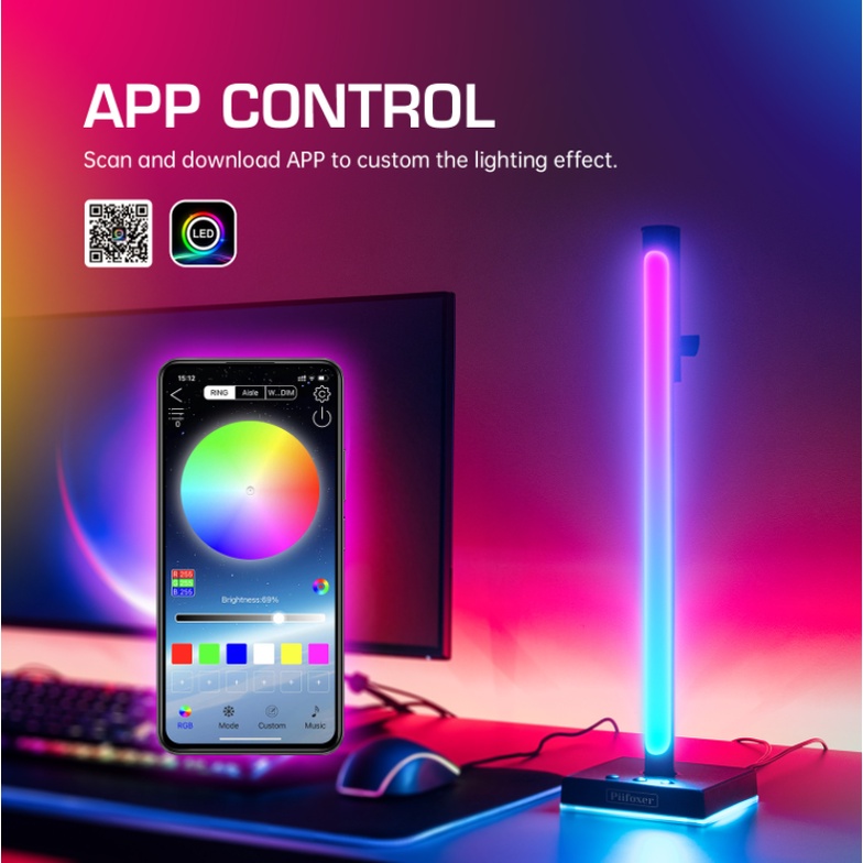 Giá Treo Tai Nghe Piifoxer 2 Tích Hợp Led RGB Chỉnh Màu Qua App Điện Thoại Bao Gồm 2 Cột Đèn Trang Trí