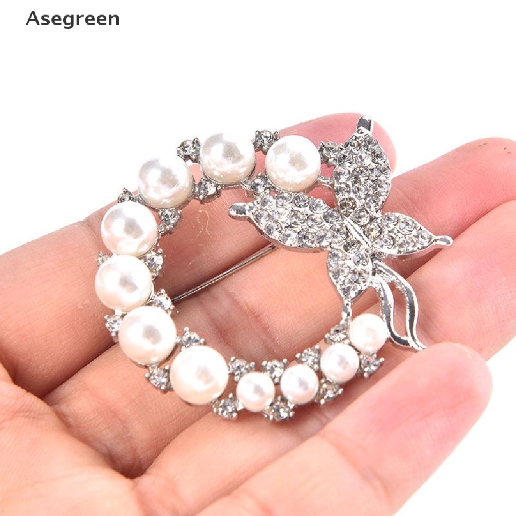 [Asegreen] Pearl and Rhinestone Circle Brooches For Baroque Trendy Elegant Butterfly Brooch Good goods