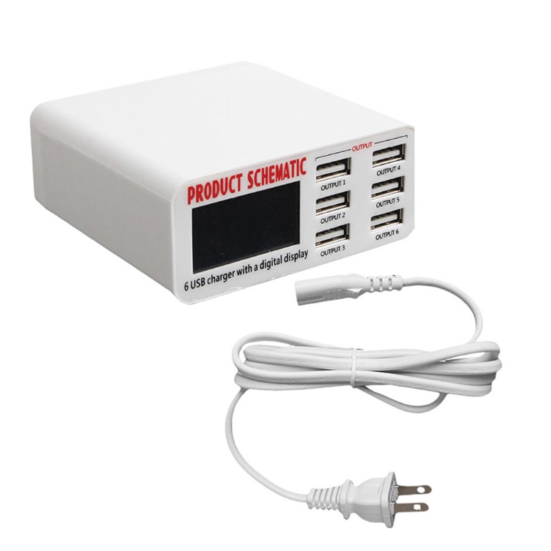 Củ Sạc Thông Minh 6 Cổng Usb Kèm Dây Cáp Nguồn Ac 30w Cho Điện Thoại