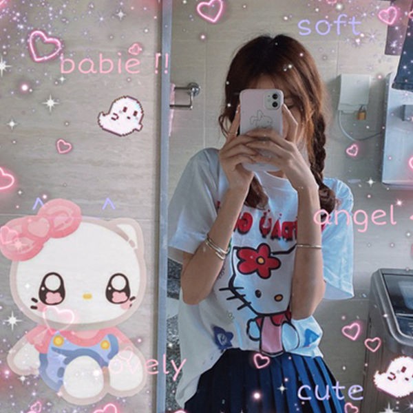 Áo Thun Tay Ngắn In Hình Hello Kitty Dễ Thương Phong Cách Harajuku Cổ Điển Dành Cho Nữ 7 Ngày