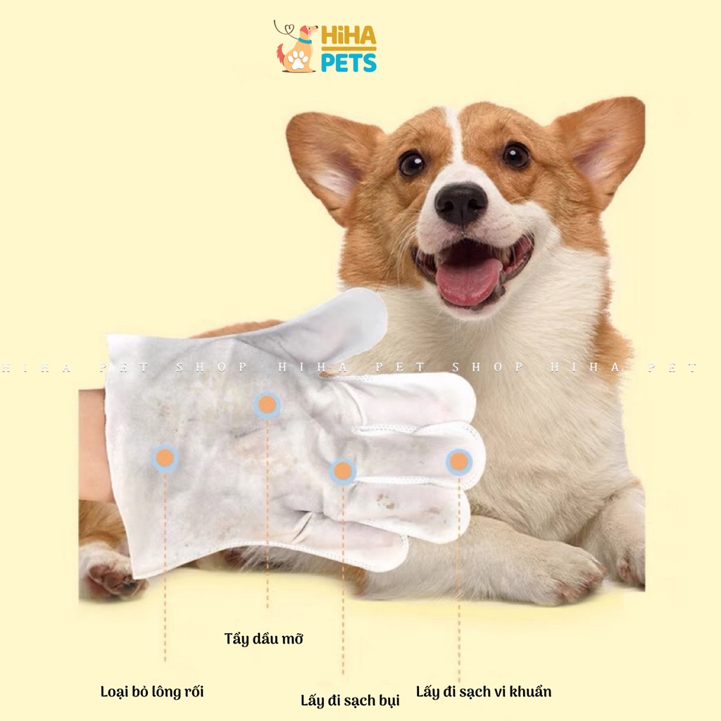 Găng Tay Vệ Sinh Lau Sạch Tắm Khô Và Khử Mùi Hôi Cho Chó Mèo Tiện Lợi Dùng Một Lần.