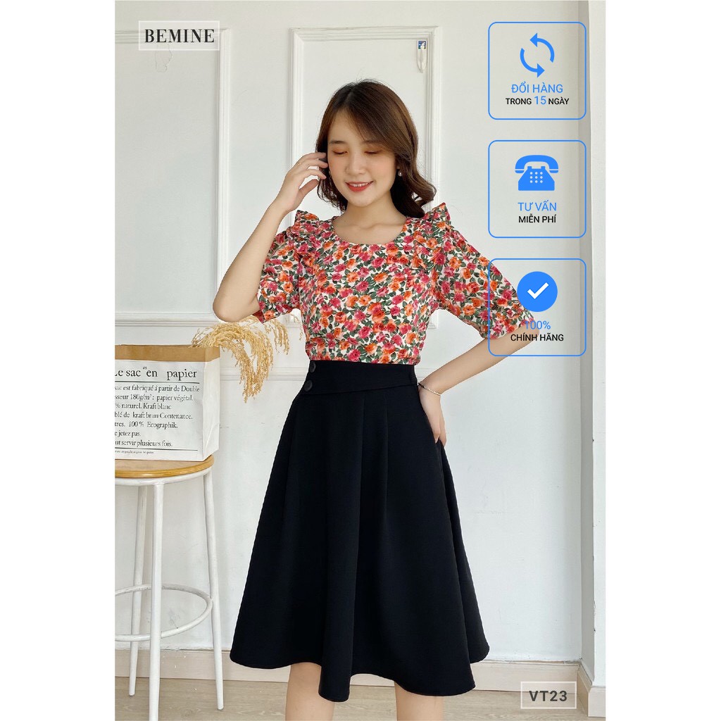 Chân váy công sở nữ xòe xếp ly BEMINE VT23DEN