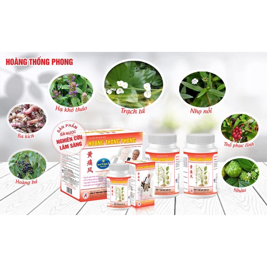 &lt;HỘP 60 VIÊN&gt; HOÀNG THỐNG PHONG - HỖ TRỢ GIẢM SƯNG ĐAU DO GOUT, GÚT DẠNG THẤP, GIẢM NỒNG ĐỘ ACID URIC