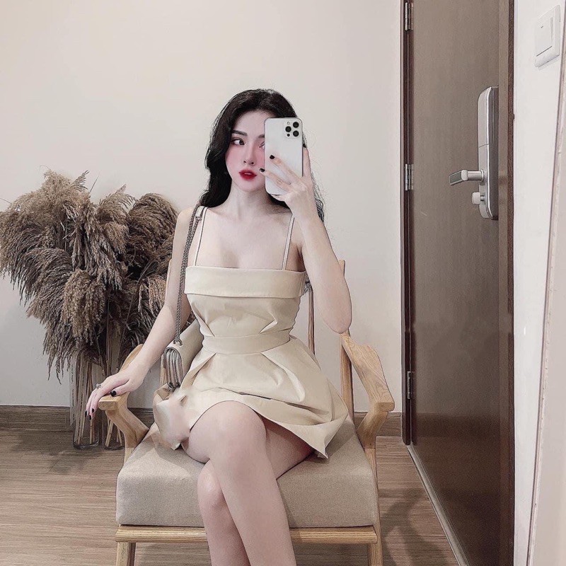 Đầm hai dây WASABI DRESS màu kem thiết kế xoè nhẹ tiểu thư có lót quần, Váy 2 dây nữ dự tiệc dáng ngắn rẻ đẹp | BigBuy360 - bigbuy360.vn
