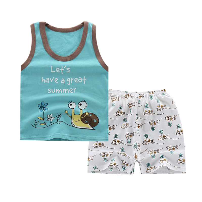 Cartoon Cotton Baby Girl Boy Vest Kids Clothing Sleeveless Cloths Set Quần Áo Cotton Xinh Xắn Dành Cho Bé 0-7 Tuổi