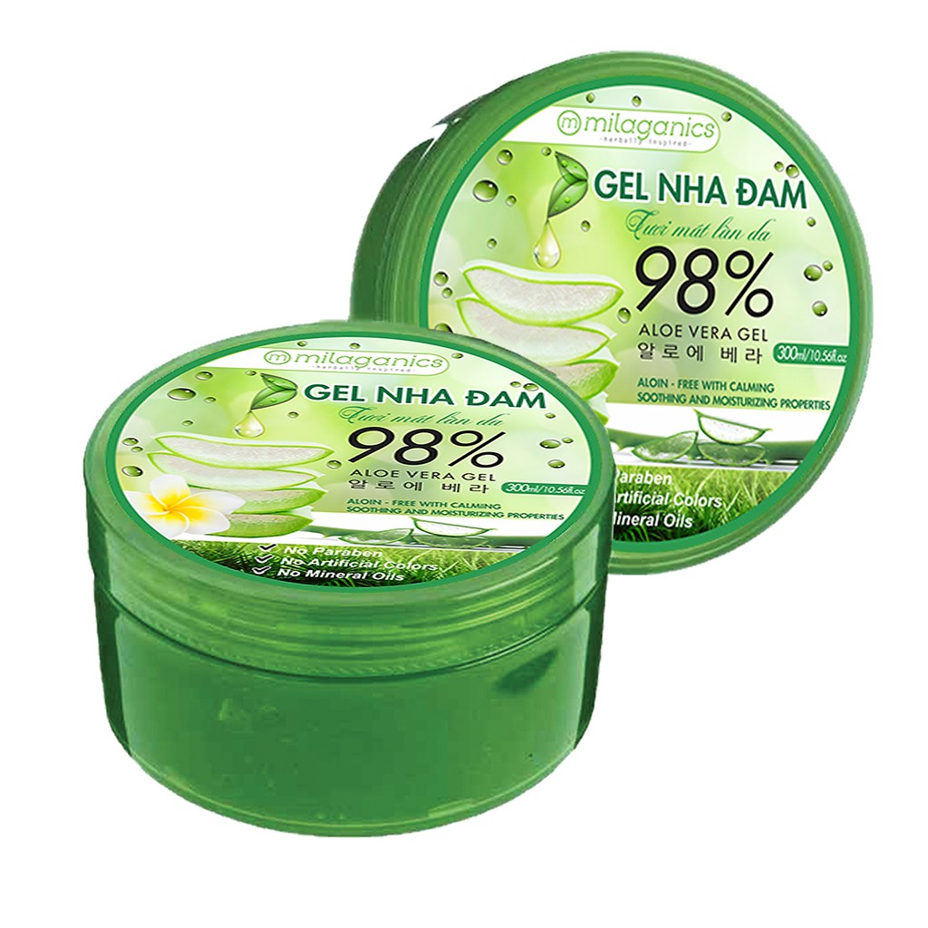 Gel nha đam Milaganics 300g Gel Aloe Vera 98% cứu tinh làn da ngày nắng