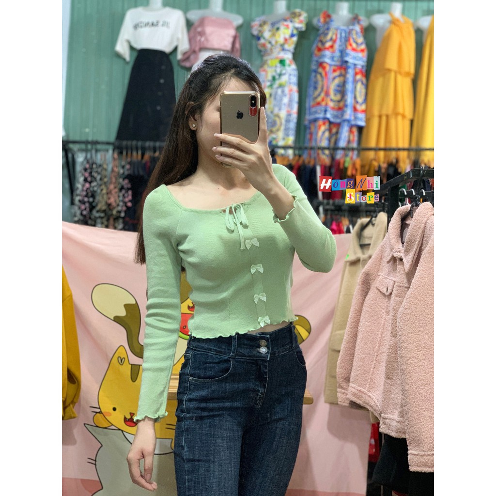 Áo Len Tay Dài Thắt Nơ Dáng Ôm Body Ulzzang