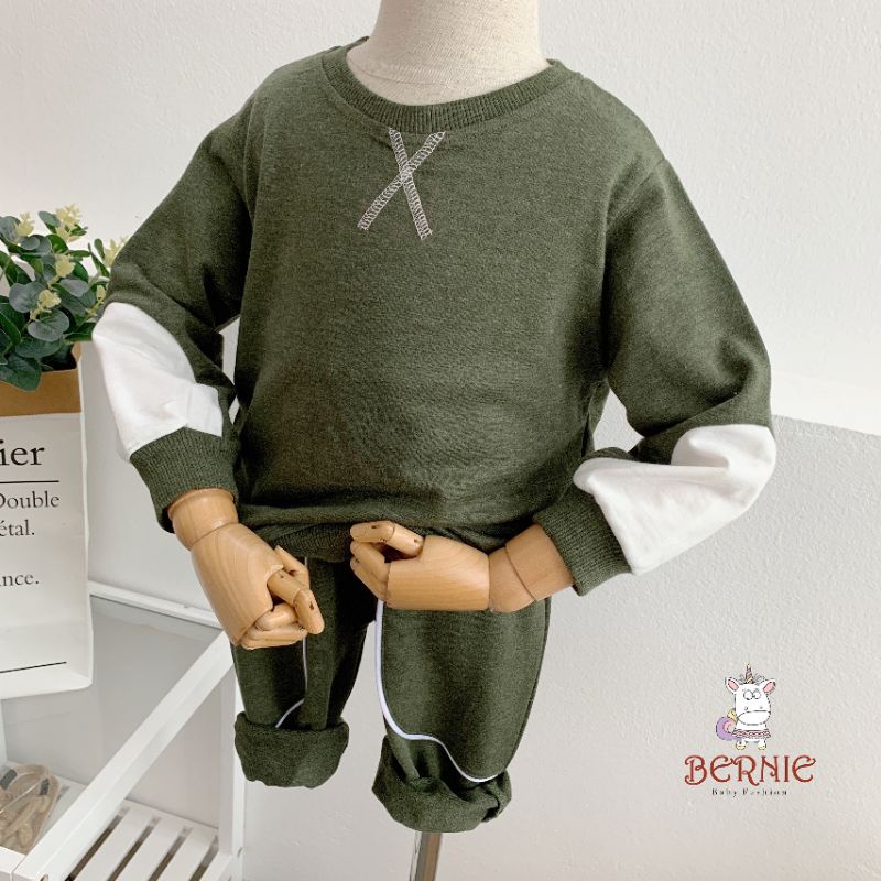 _ Bộ Cotton thu đông thêu chữ X cho bé trai/gái 9-22kg
