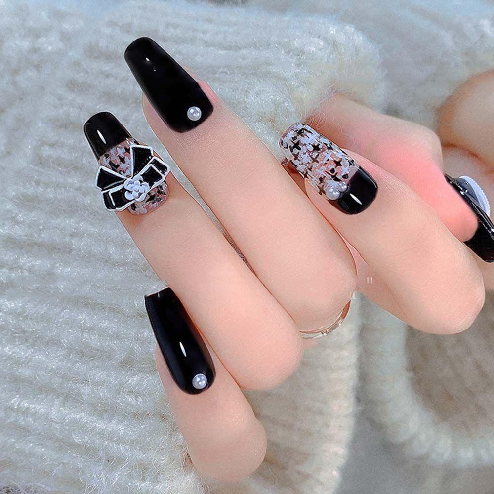 Phụ Kiện Trang Trí Móng Tay Hình Nơ Màu Trắng Đen Sang Trọng