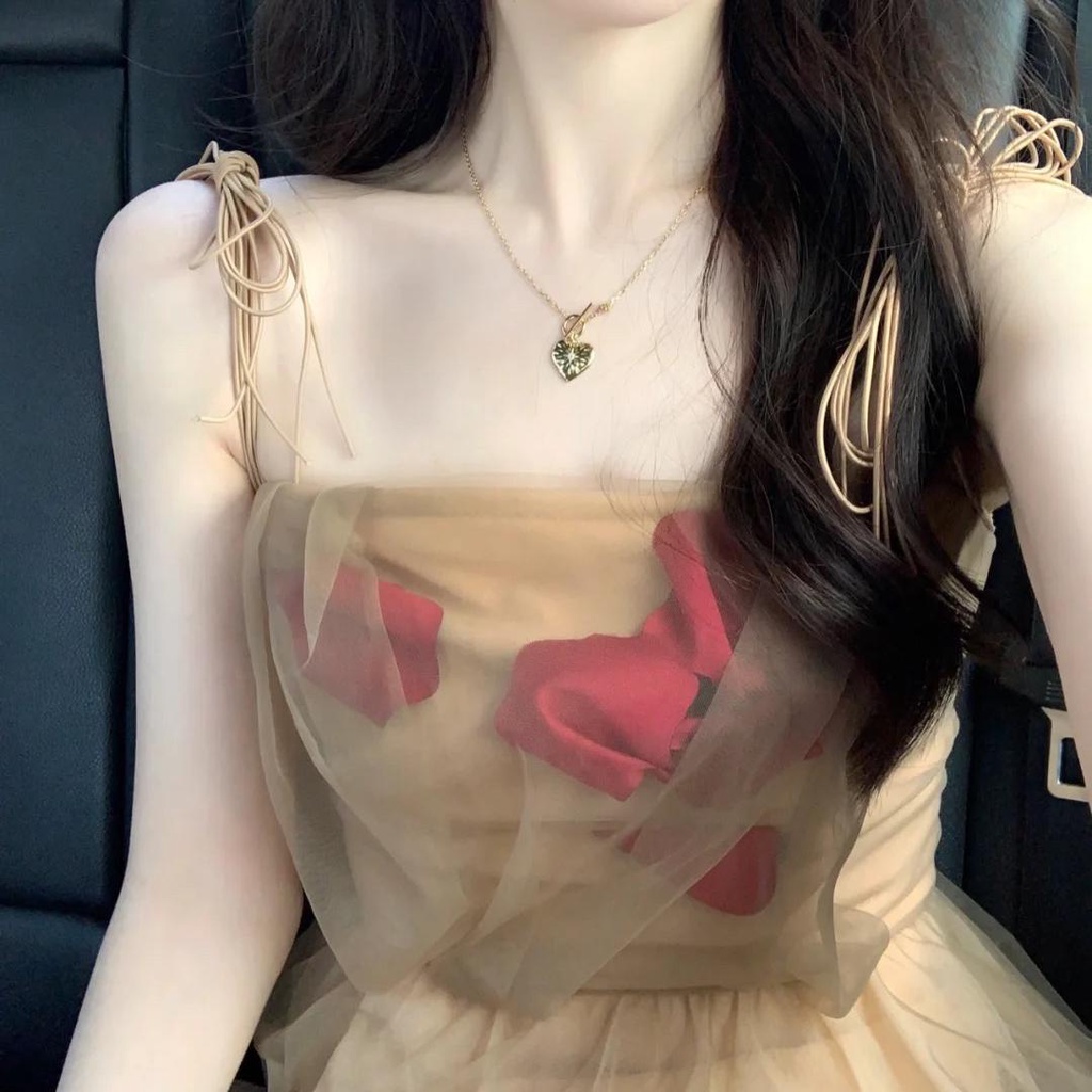 Đầm tutu Hở Vai Phong Cách retro Pháp Thời Trang Đi Biển Cho Nữ