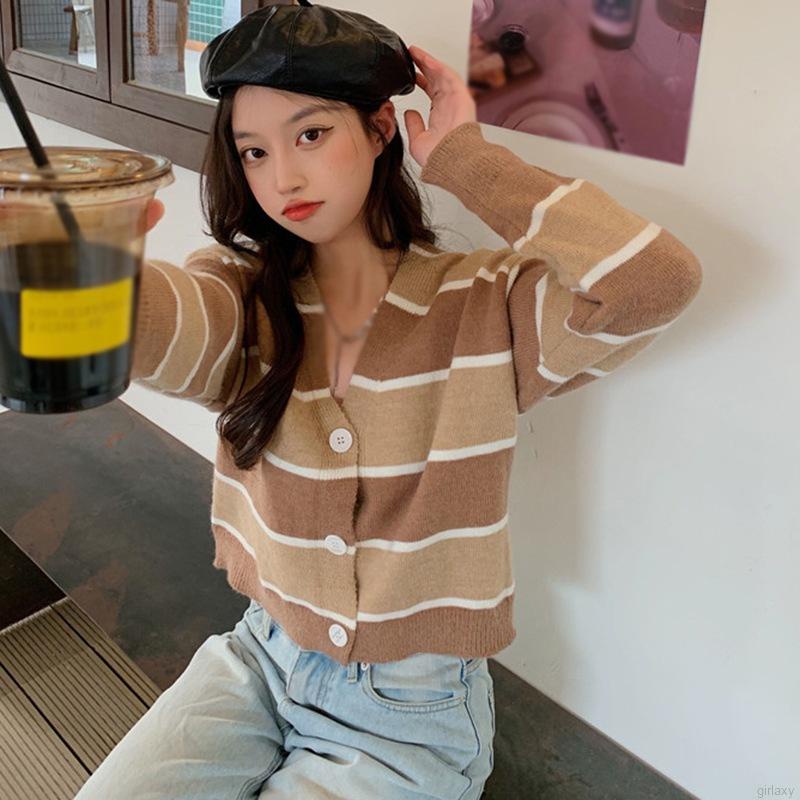 Áo len cardigan cổ chữ V tay dài phối nút gài thời trang dành cho nữ