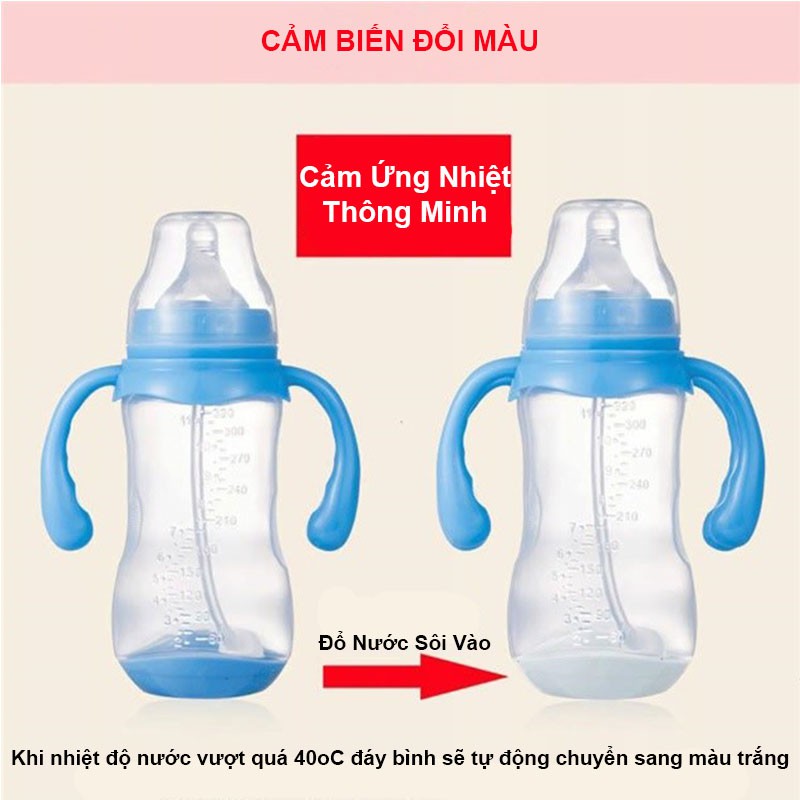 Bình sữa báo nóng thông minh cổ rộng dung tích 180ml/240ml – có tay cầm và van chống sặc