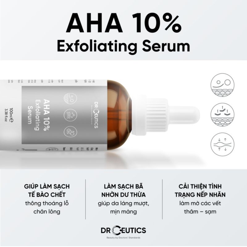 Serum AHA 10% DrCeutics Tẩy Da Chết, Làm Sáng Và Chống Lão Hóa Da - Tinh Chất DrCeutics AHA 10% Exfoliating Serum 100ml