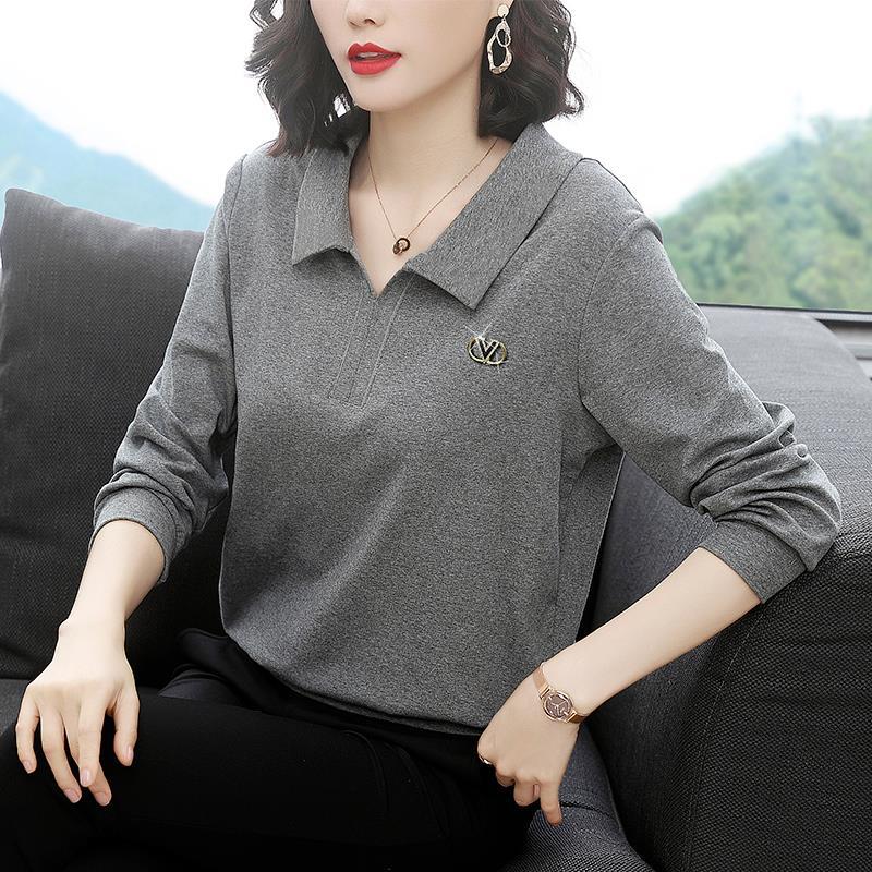 Áo thun cổ lật tay dài thời trang thu đông 2021 dành cho nữ