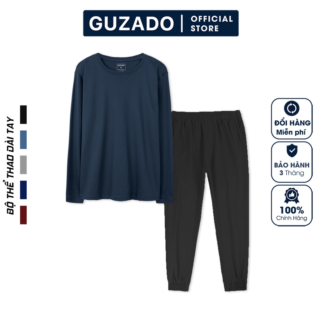 Bộ thể thao nam dài tay thu đông GUZADO áo cotton CVC cao cấp kết hợp quần gió thể thao BTD2202