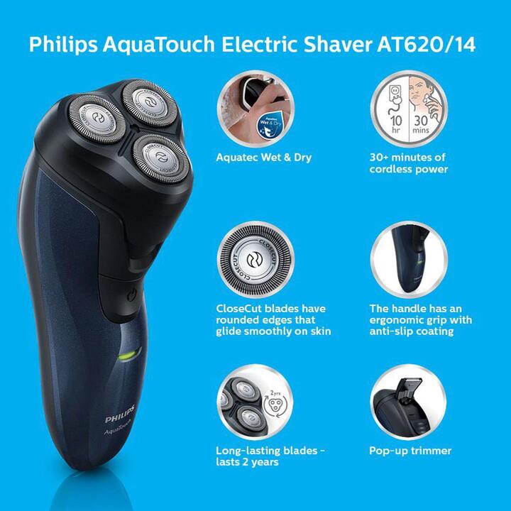 Máy cạo râu thương hiệu cao cấp Philips AT620 Lưỡi cắt CloseCut - Bảo hành 24 tháng