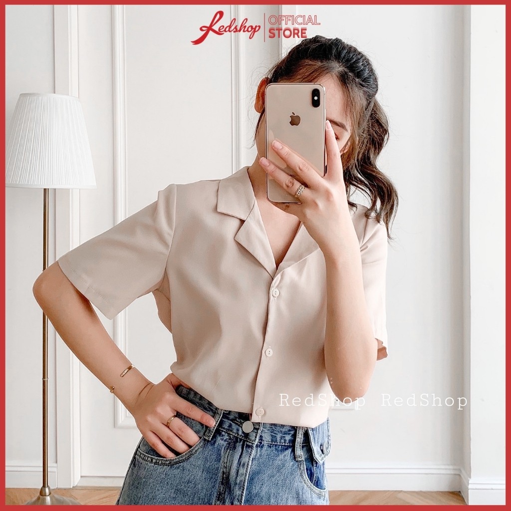 Áo sơ mi nữ cổ vest, kiểu dáng basic trơn tay lỡ thời trang Redshop.official.store SMBC27824 | BigBuy360 - bigbuy360.vn