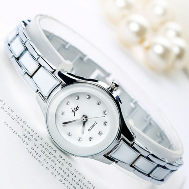 Đồng Hồ Nữ JW 01 Dây Đá Sứ Viền Kim Loại
