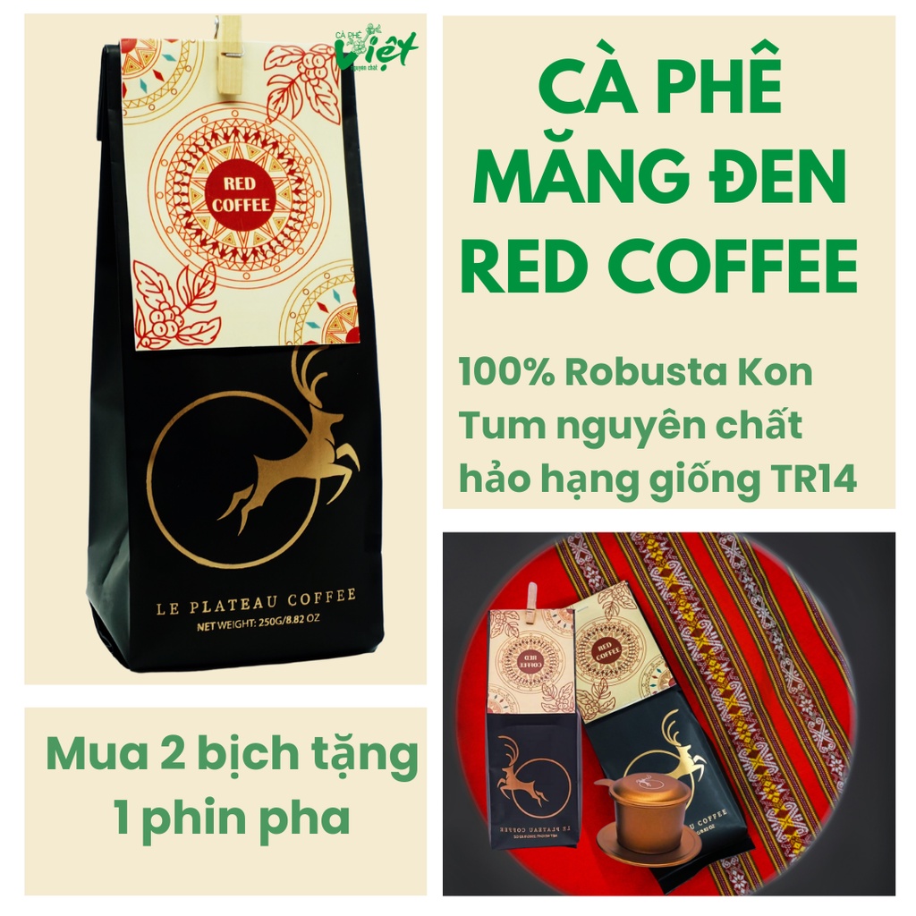 Cà phê nguyên chất Măng Đen Red Coffee Le PLATEAU - Đặc sản- Cafe rang xay - Robusta- Cà phê Việt - Giảm cân - Cafe ngon