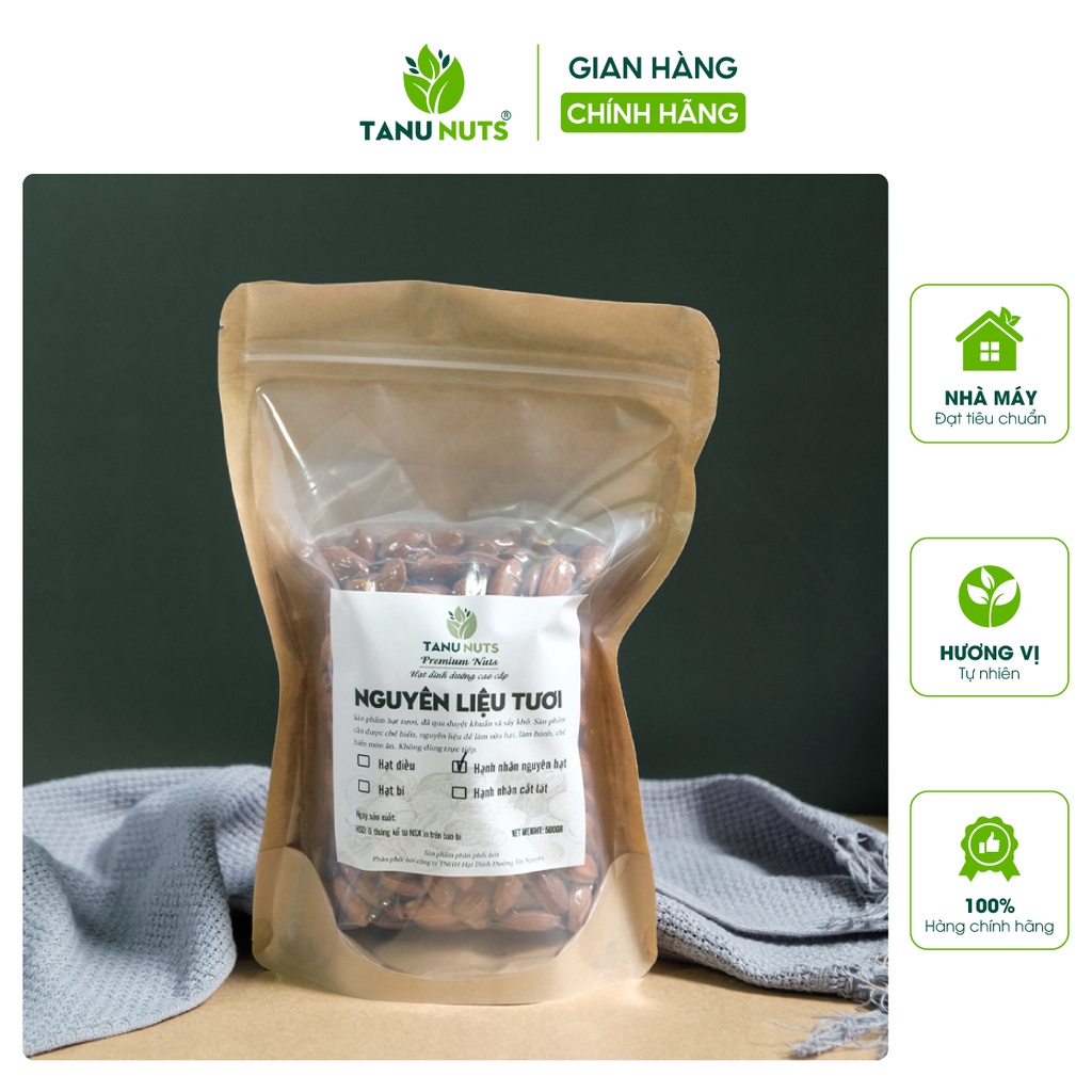 [Mã BMBAU50 giảm 7% đơn 99K] Hạnh nhân Mỹ tươi sống tách vỏ TANU NUTS giàu dinh dưỡng dùng làm sữa hạt, nấu ăn 500g