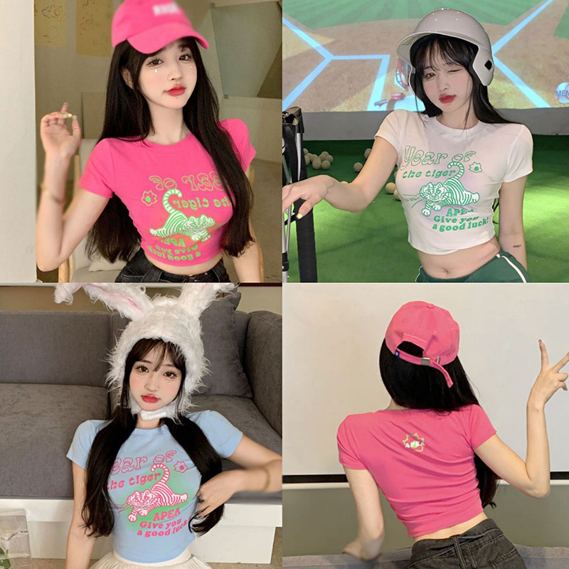 Áo Thun Tay Ngắn Cổ Tròn Hở Rốn Thời Trang Ngọt Ngào Cho Nữ