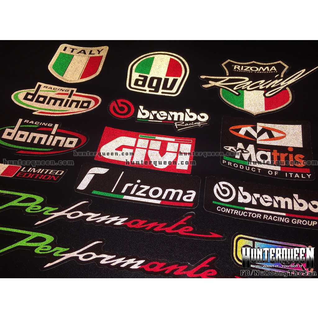 Trọn bộ 14 logo phản quang 3M 3 màu cờ Ý. Decal sticker cao cấp, hình dán chống nước không bay màu