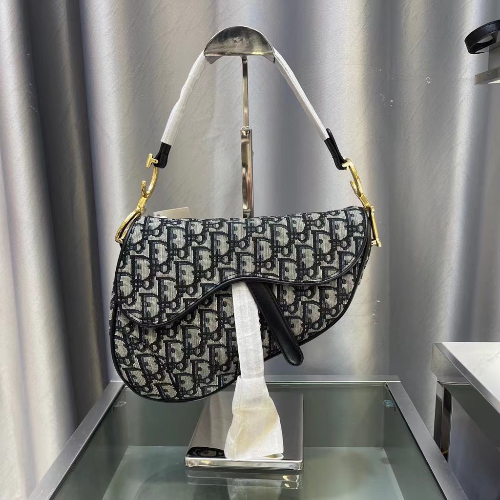 Túi yên ngựa Dior siêu đẹp không bao giờ lỗi mốt SADDLE BAG Blue Dior Oblique Jacquard 183LX-452000182