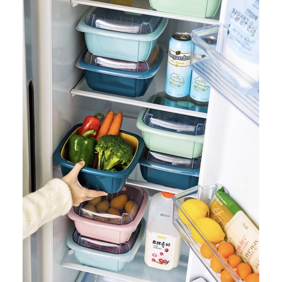 Set rổ nhựa 3 chi tiết có rổ, chậu và nắp đậy. Bảo quản thực phẩm, hoa quả mà không lo mất nước
