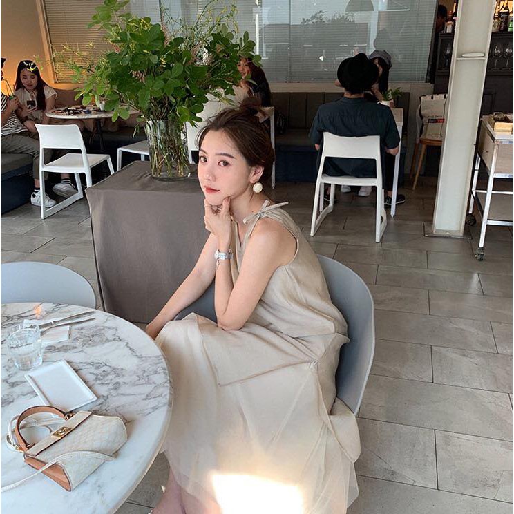 Spaki Dress - Đầm kim tuyến vải tơ - Kem/Xám/Hồng